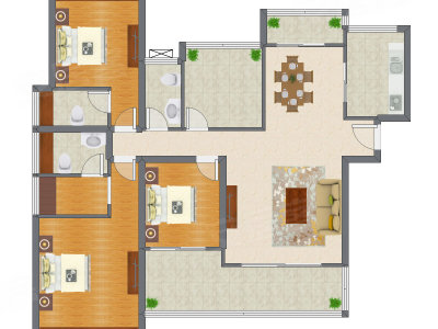3室2厅 141.21平米户型图
