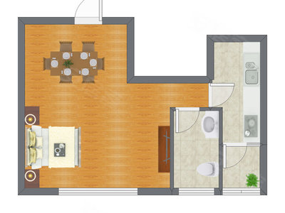 1室1厅 39.38平米户型图