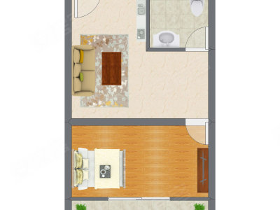 1室1厅 35.35平米户型图