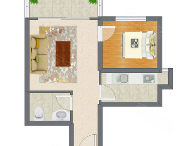 1室1厅 47.22平米户型图