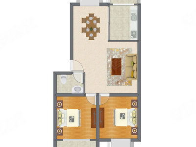 2室2厅 98.73平米户型图