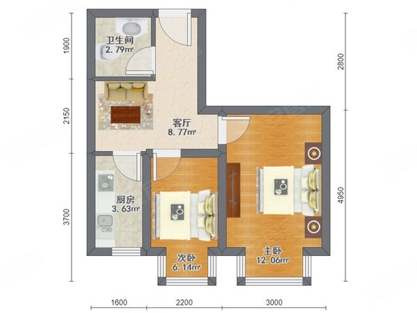 沈阳于洪于洪广场世代龙城世代龙城 2室1厅1卫 电梯房 48平米出租