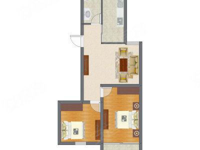 2室1厅 51.87平米户型图