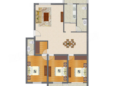 3室2厅 166.22平米户型图