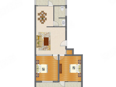 2室2厅 144.45平米户型图