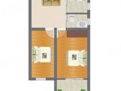 2室1厅 55.40平米户型图