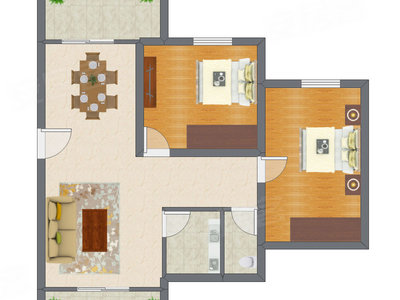 2室2厅 69.10平米户型图