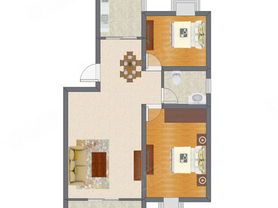 2室2厅 95.56平米户型图