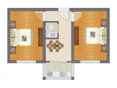 2室1厅 52.34平米