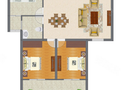 2室1厅 76.41平米