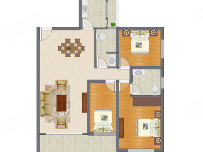 3室2厅 152.52平米户型图