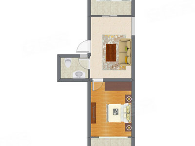 1室1厅 55.61平米户型图