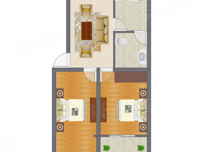 2室1厅 51.64平米