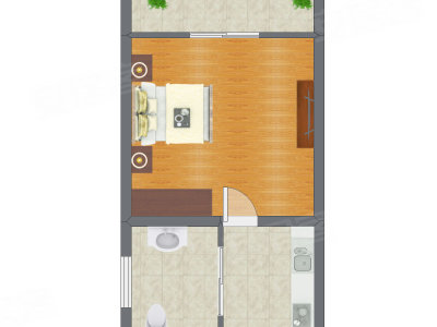 1室1厅 32.71平米户型图