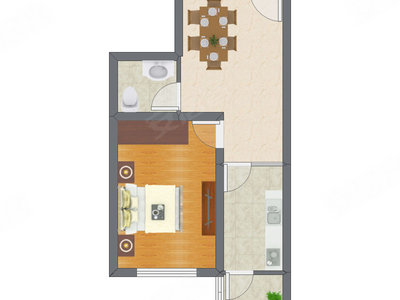 1室1厅 50.08平米户型图