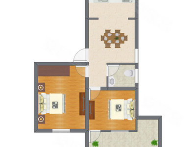 2室1厅 50.98平米
