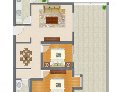 2室2厅 84.80平米户型图