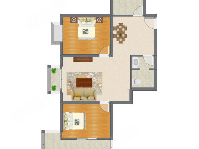 2室2厅 99.30平米户型图