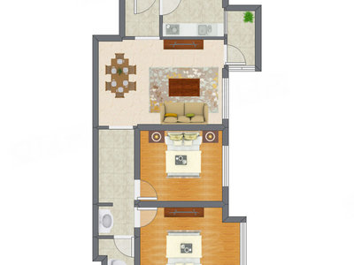 2室2厅 65.74平米