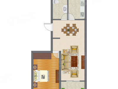 1室2厅 52.33平米户型图