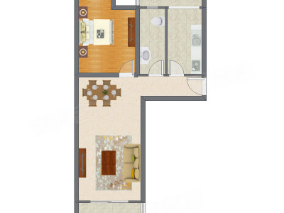 1室2厅 89.34平米户型图