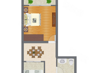 1室1厅 30.95平米户型图