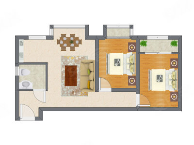 2室1厅 61.80平米户型图