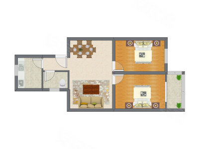 2室2厅 80.52平米户型图
