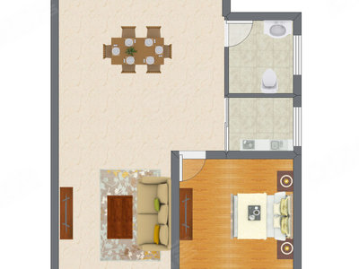 1室2厅 55.76平米户型图