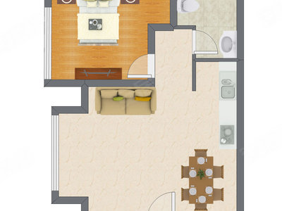 1室2厅 76.74平米户型图
