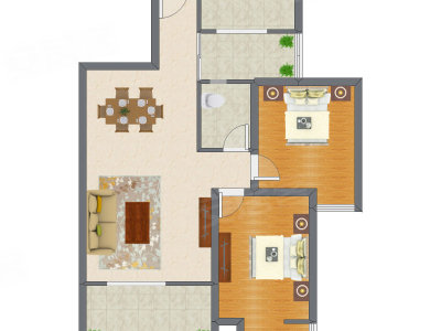 2室2厅 83.46平米户型图