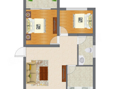 2室2厅 49.61平米户型图