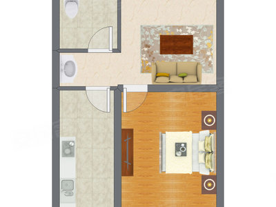 1室1厅 35.72平米户型图