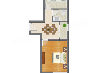 1室1厅 44.00平米