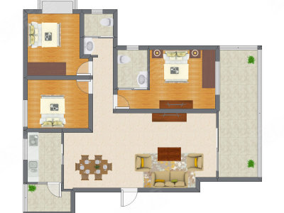 3室2厅 128.10平米户型图