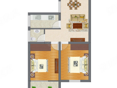 2室2厅 48.05平米户型图