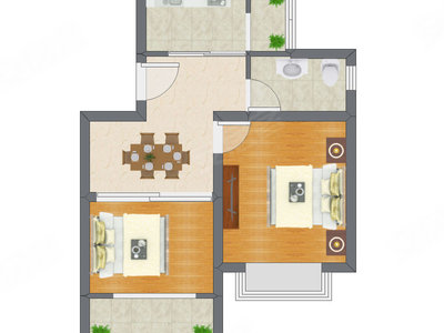 1室1厅 55.45平米户型图