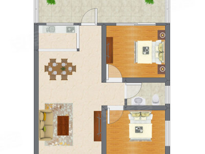 2室2厅 60.66平米户型图