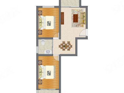 2室2厅 75.44平米户型图