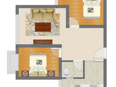 2室1厅 69.45平米户型图