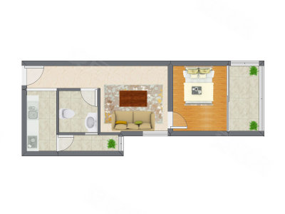 1室1厅 51.25平米户型图