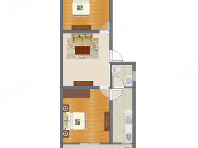 2室1厅 59.13平米户型图
