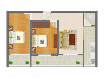 2室1厅 87.37平米户型图