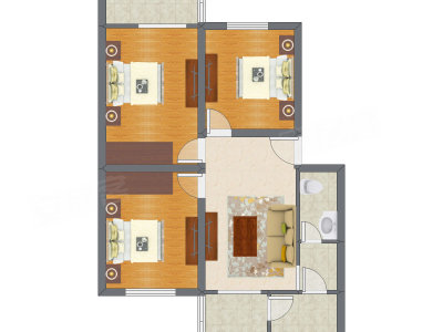 3室1厅 83.65平米户型图
