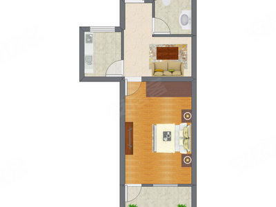 1室1厅 42.00平米户型图