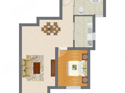 1室2厅 76.71平米户型图