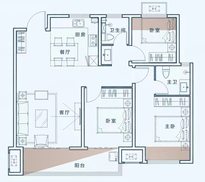 中铂城市之光(新房)3室2厅2卫111㎡南56万