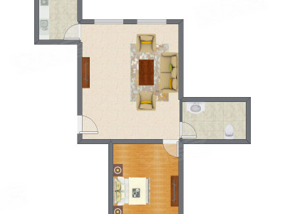 1室1厅 85.76平米户型图