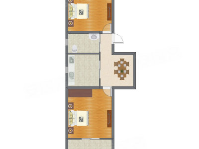 2室1厅 61.92平米户型图