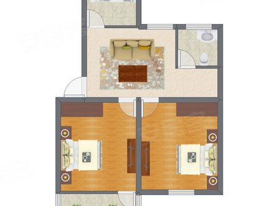 2室1厅 53.35平米户型图
